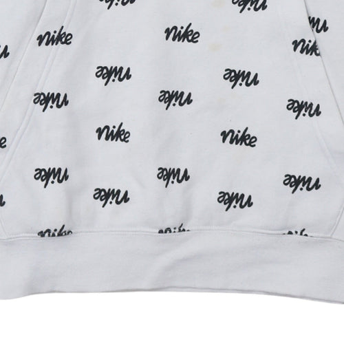 Nike Men's White Small Pullover Hoodie with Logo Print