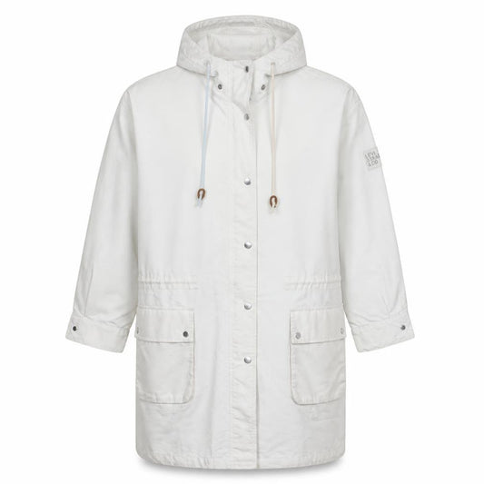 Front view of Levi Strauss & Co. Men's White Cotton Parka Coat, size S, Hooded