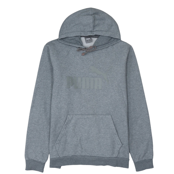 Puma Men's Grey Pullover Hoodie L Logo Fleece Sweatshirt