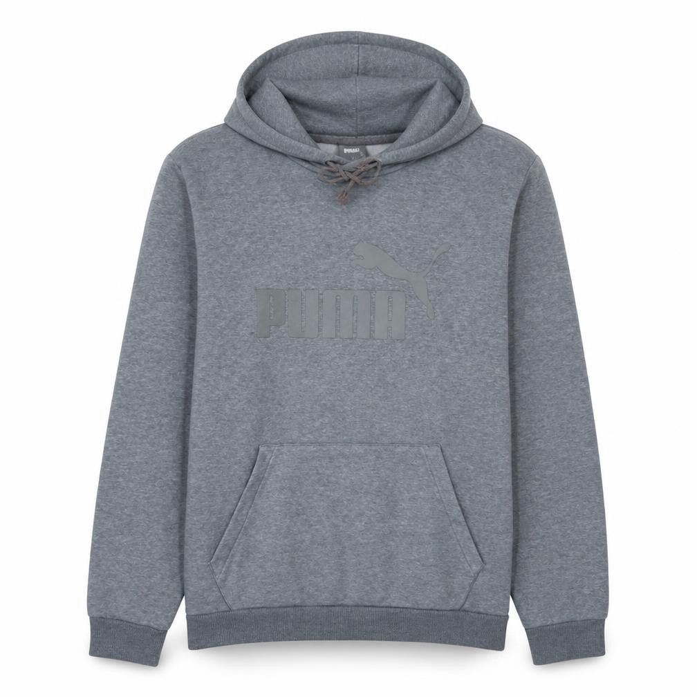 Front view of Puma Men's Grey Pullover Hoodie L Logo Fleece Sweatshirt