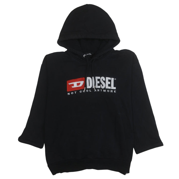 Diesel Men's Black Pullover Hoodie Medium Embroidered Logo 3/4 Sleeve