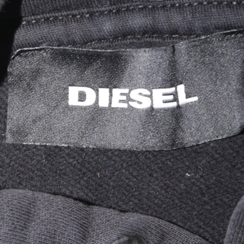 Diesel Men's Black Pullover Hoodie Medium Embroidered Logo 3/4 Sleeve