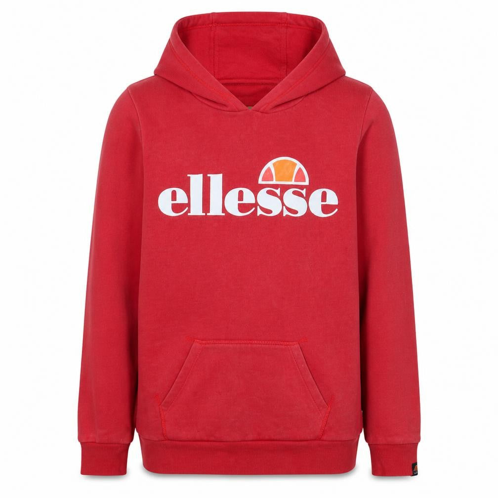 Front view of Ellesse boys’ red pullover hoodie 12-13 years logo print cotton blend