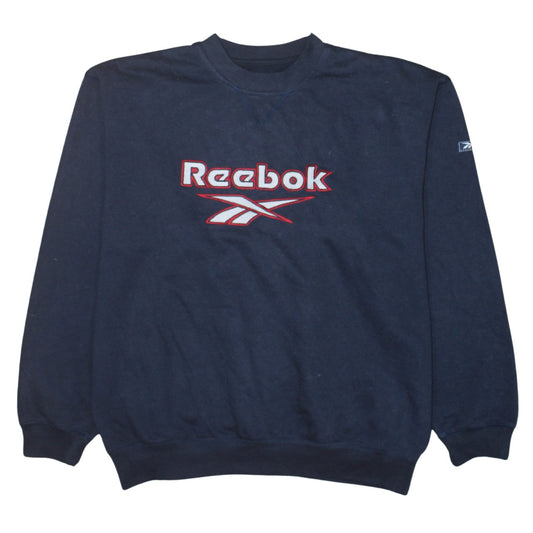 Reebok Men's Blue Logo Pullover Sweatshirt Medium Retro Style