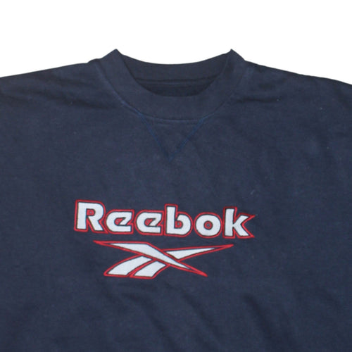 Reebok Men's Blue Logo Pullover Sweatshirt Medium Retro Style