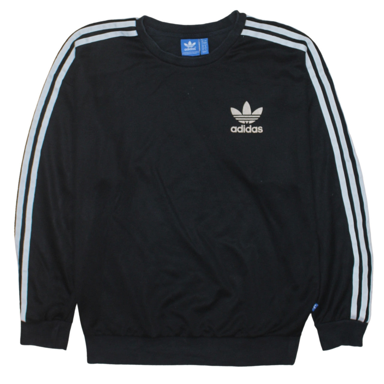 Adidas Womens Black Crew Neck Pullover Sweatshirt Size M Logo Striped