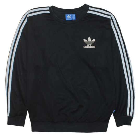Adidas Womens Black Crew Neck Pullover Sweatshirt Size M Logo Striped