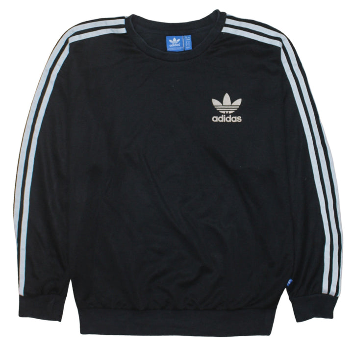 Adidas Womens Black Crew Neck Pullover Sweatshirt Size M Logo Striped