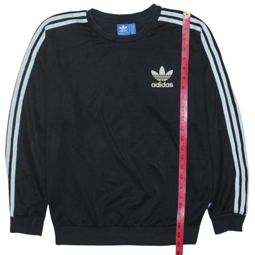 Adidas Womens Black Crew Neck Pullover Sweatshirt Size M Logo Striped