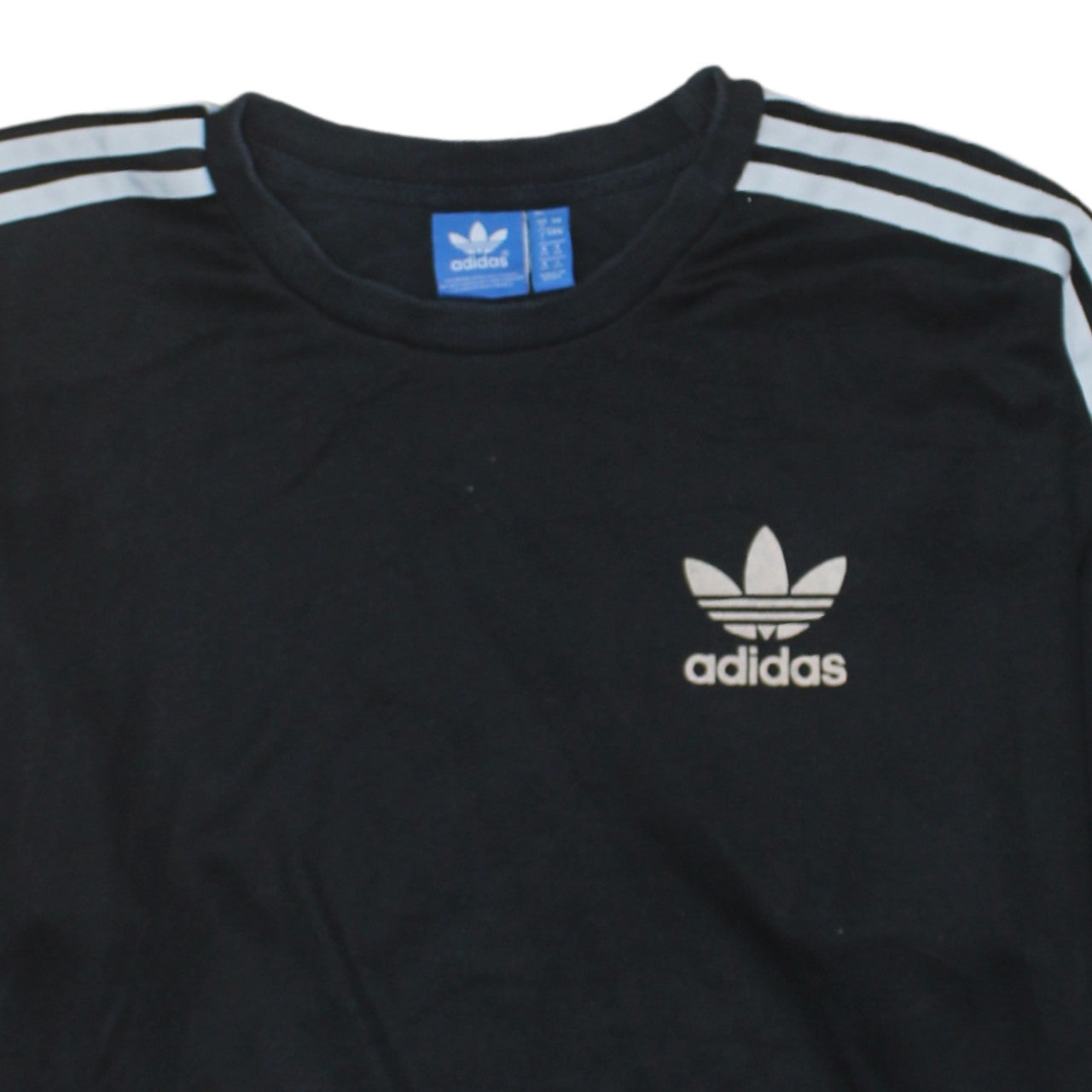 Adidas Womens Black Crew Neck Pullover Sweatshirt Size M Logo Striped