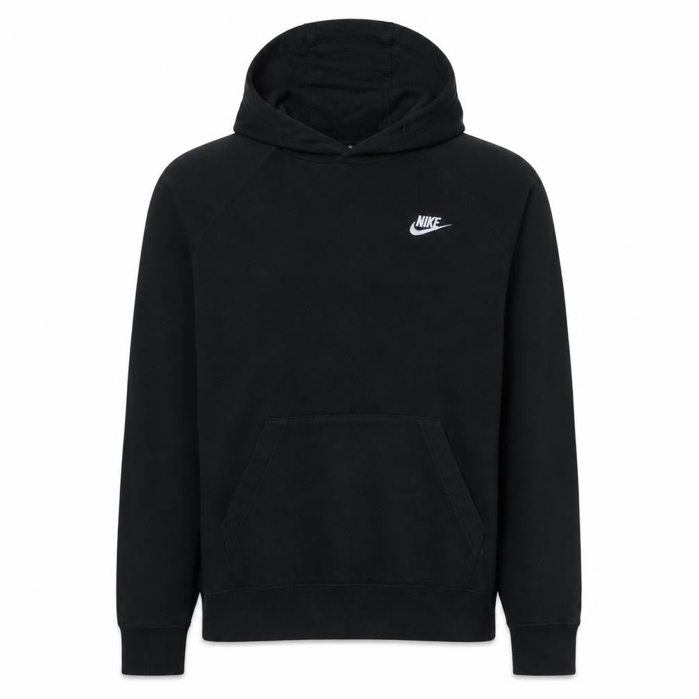 Front view of Nike Men's Black Pullover Hoodie M Logo Fleece Sweatshirt