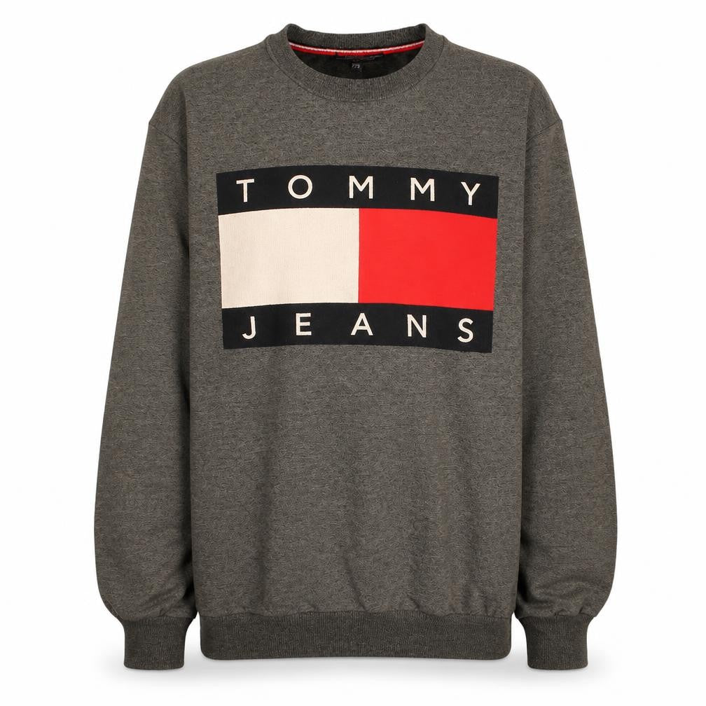 Front view of Tommy Hilfiger Men’s Grey XL Logo Pullover Sweatshirt
