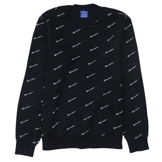 Champion Men's Black Small Crew Neck Logo Sweatshirt