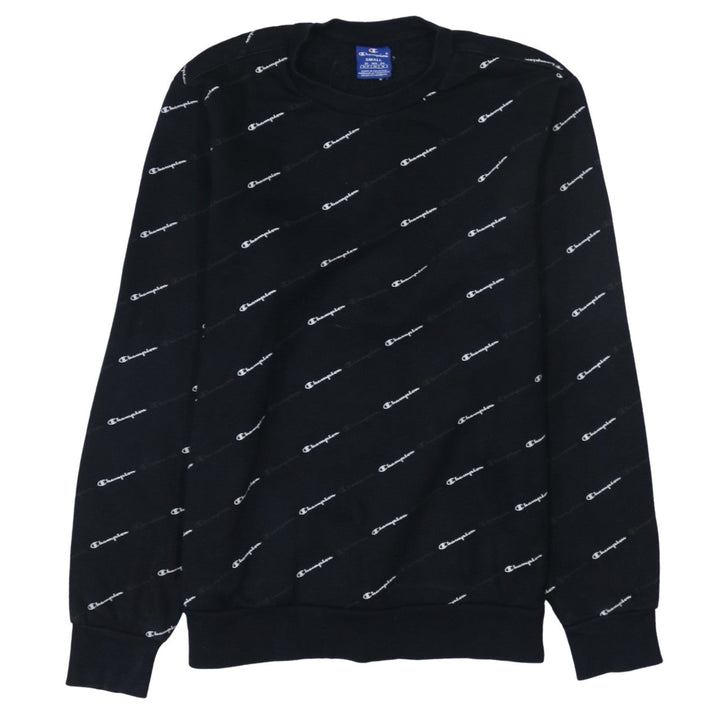 Champion Men's Black Small Crew Neck Logo Sweatshirt