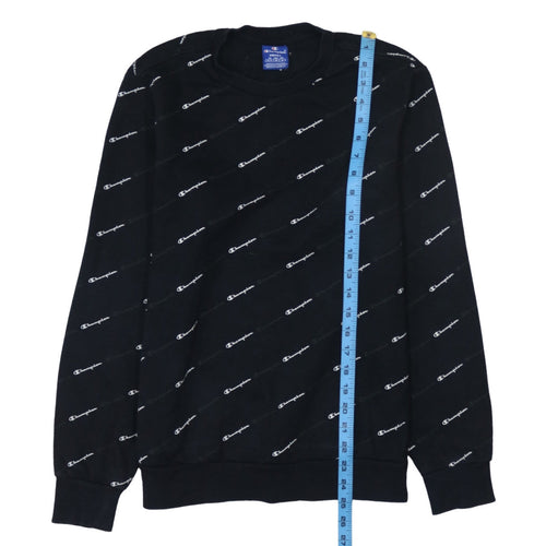 Champion Men's Black Small Crew Neck Logo Sweatshirt