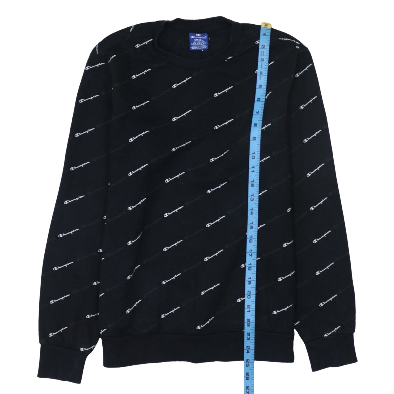 Champion Men's Black Small Crew Neck Logo Sweatshirt