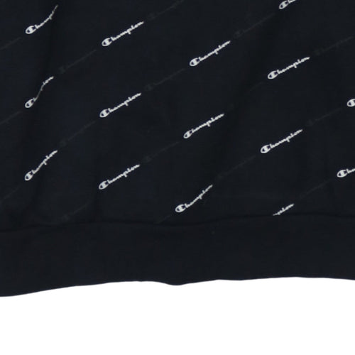 Champion Men's Black Small Crew Neck Logo Sweatshirt