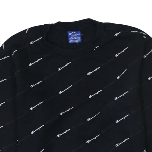 Champion Men's Black Small Crew Neck Logo Sweatshirt