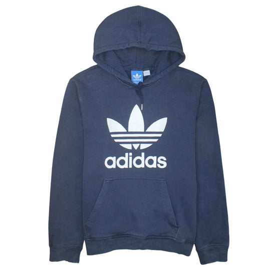 Adidas Mens Blue Pullover Hoodie L Logo Graphic Fleece Sweatshirt