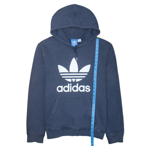 Adidas Mens Blue Pullover Hoodie L Logo Graphic Fleece Sweatshirt