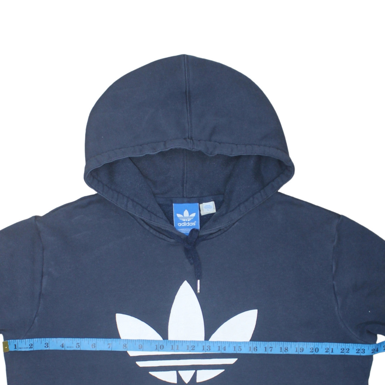 Adidas Mens Blue Pullover Hoodie L Logo Graphic Fleece Sweatshirt