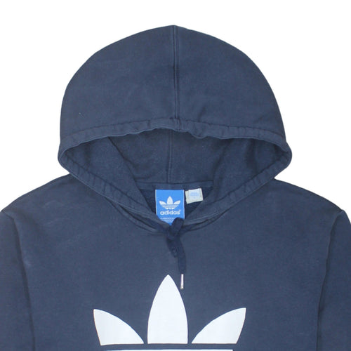 Adidas Mens Blue Pullover Hoodie L Logo Graphic Fleece Sweatshirt