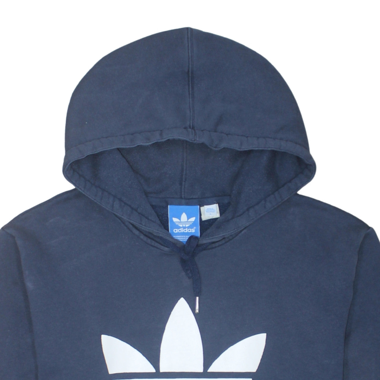 Adidas Mens Blue Pullover Hoodie L Logo Graphic Fleece Sweatshirt