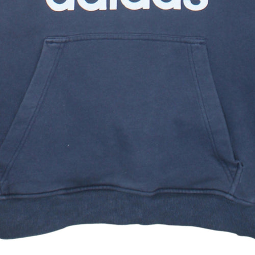 Adidas Mens Blue Pullover Hoodie L Logo Graphic Fleece Sweatshirt