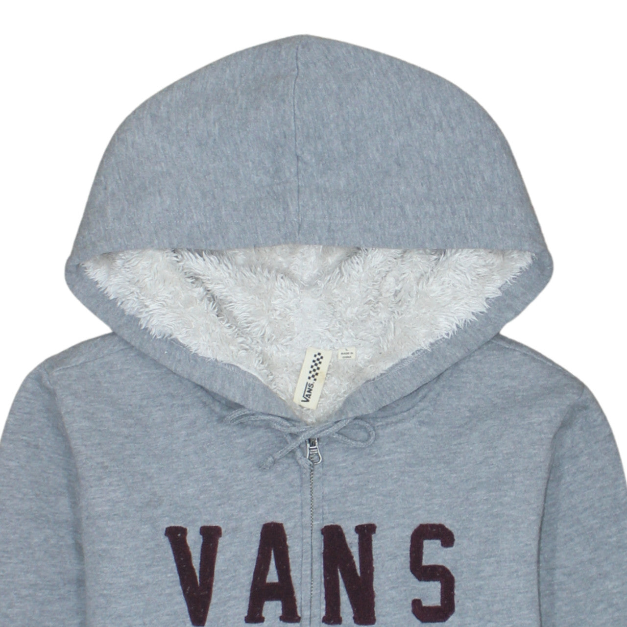 Vans Women Grey Full Zip Hoodie Sherpa Lined Size M Casual Sweatshirt