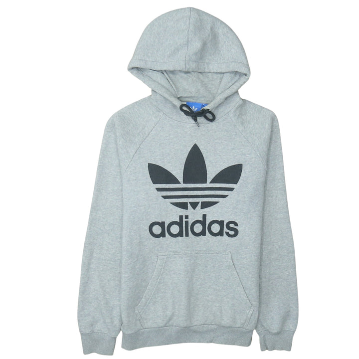 Adidas Men's Grey Pullover Hoodie Small Trefoil Logo Sweatshirt