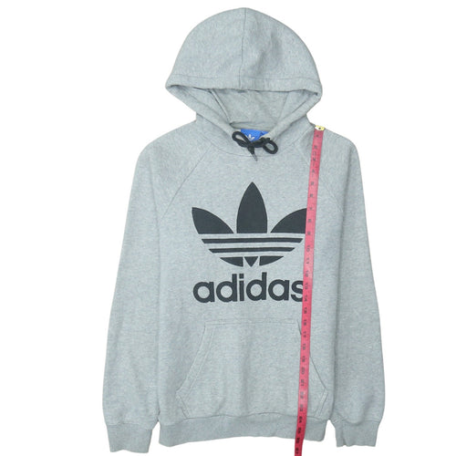 Adidas Men's Grey Pullover Hoodie Small Trefoil Logo Sweatshirt