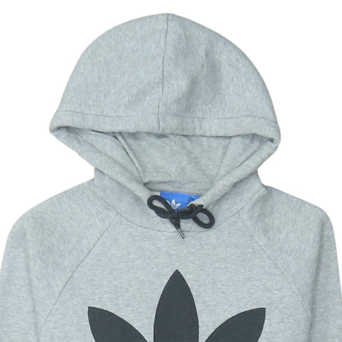 Adidas Men's Grey Pullover Hoodie Small Trefoil Logo Sweatshirt