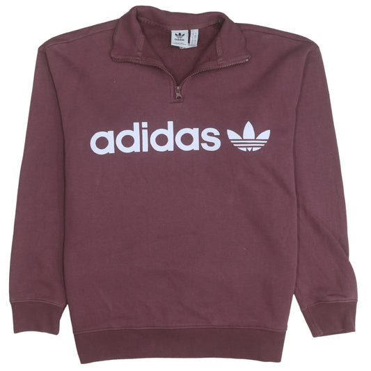 Adidas Women Maroon Half Zip Sweatshirt Size 10 Cotton Blend