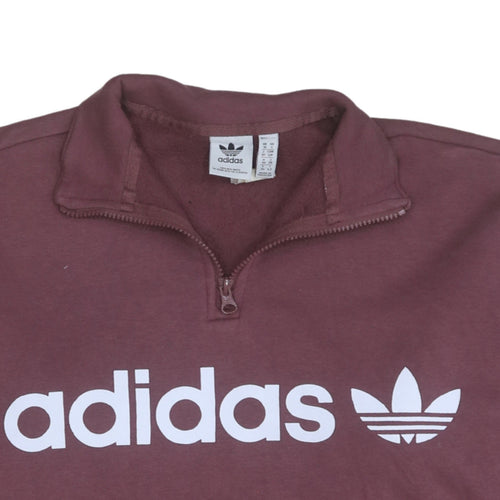Adidas Women Maroon Half Zip Sweatshirt Size 10 Cotton Blend