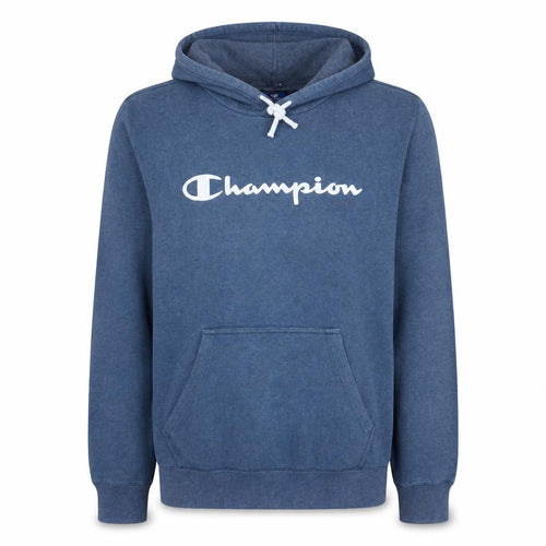 Champion Mens Blue Pullover Hoodie Large Logo Sports Cotton Blend