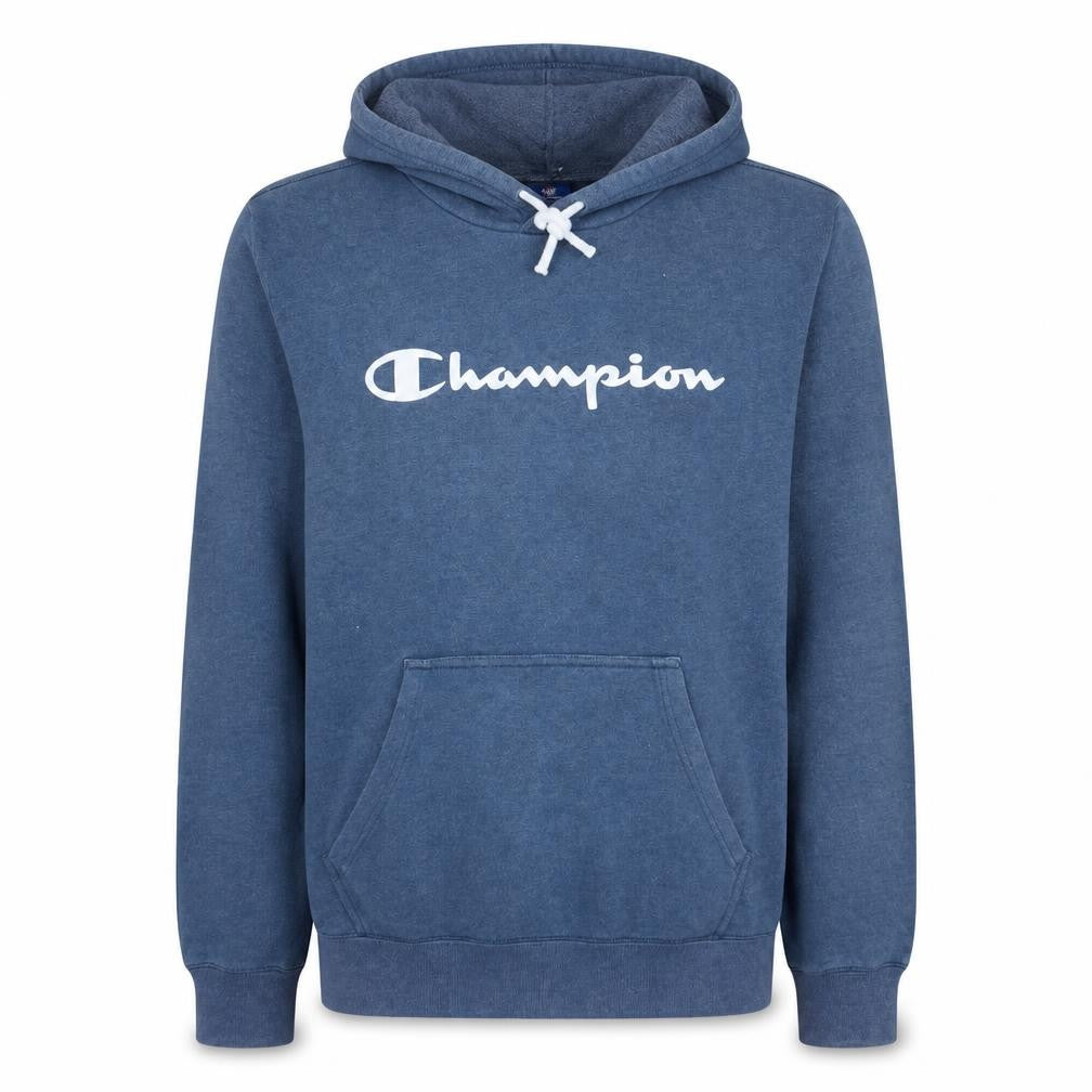 Champion Mens Blue Pullover Hoodie Large Logo Sports Cotton Blend