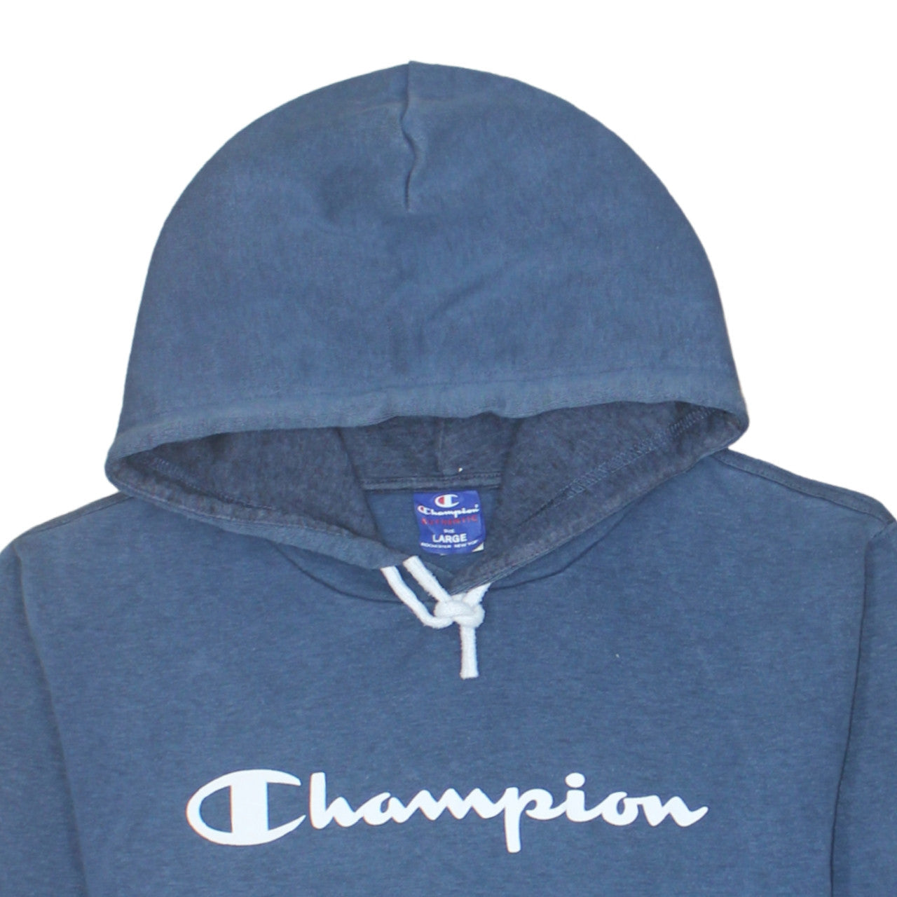 Champion Mens Blue Pullover Hoodie Large Logo Sports Cotton Blend