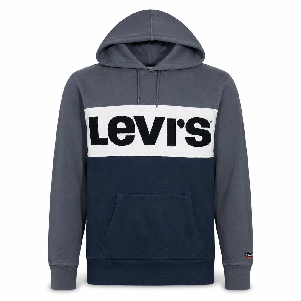 Front view of Levi's Men's Blue Pullover Hoodie S Logo Graphic Cotton Blend