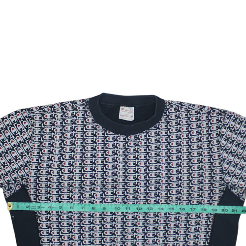 Champion Men's Blue Logo Crew Neck Sweatshirt Medium