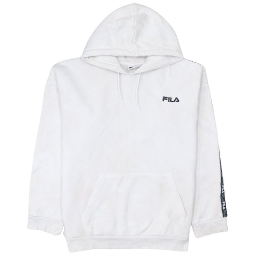 FILA Women's White Hoodie L Logo Tape Pullover Cotton Blend
