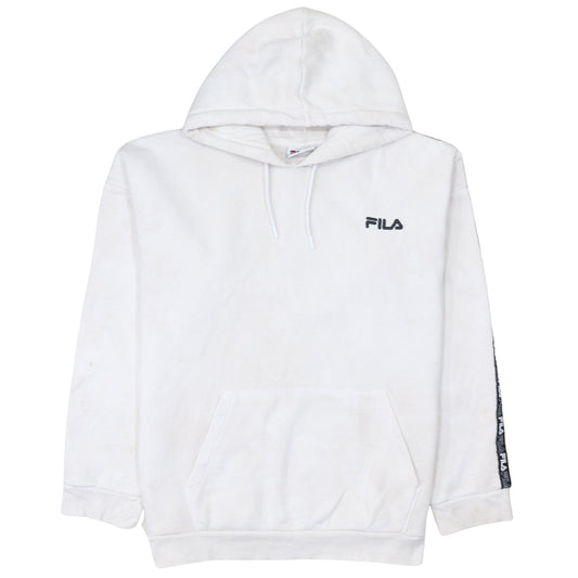 FILA Women's White Hoodie L Logo Tape Pullover Cotton Blend