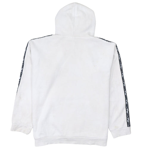 FILA Women's White Hoodie L Logo Tape Pullover Cotton Blend