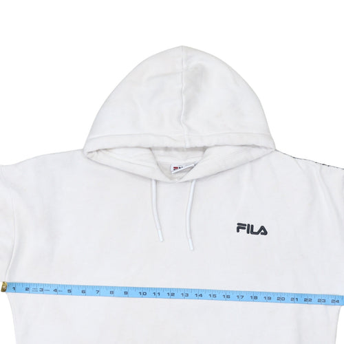 FILA Women's White Hoodie L Logo Tape Pullover Cotton Blend