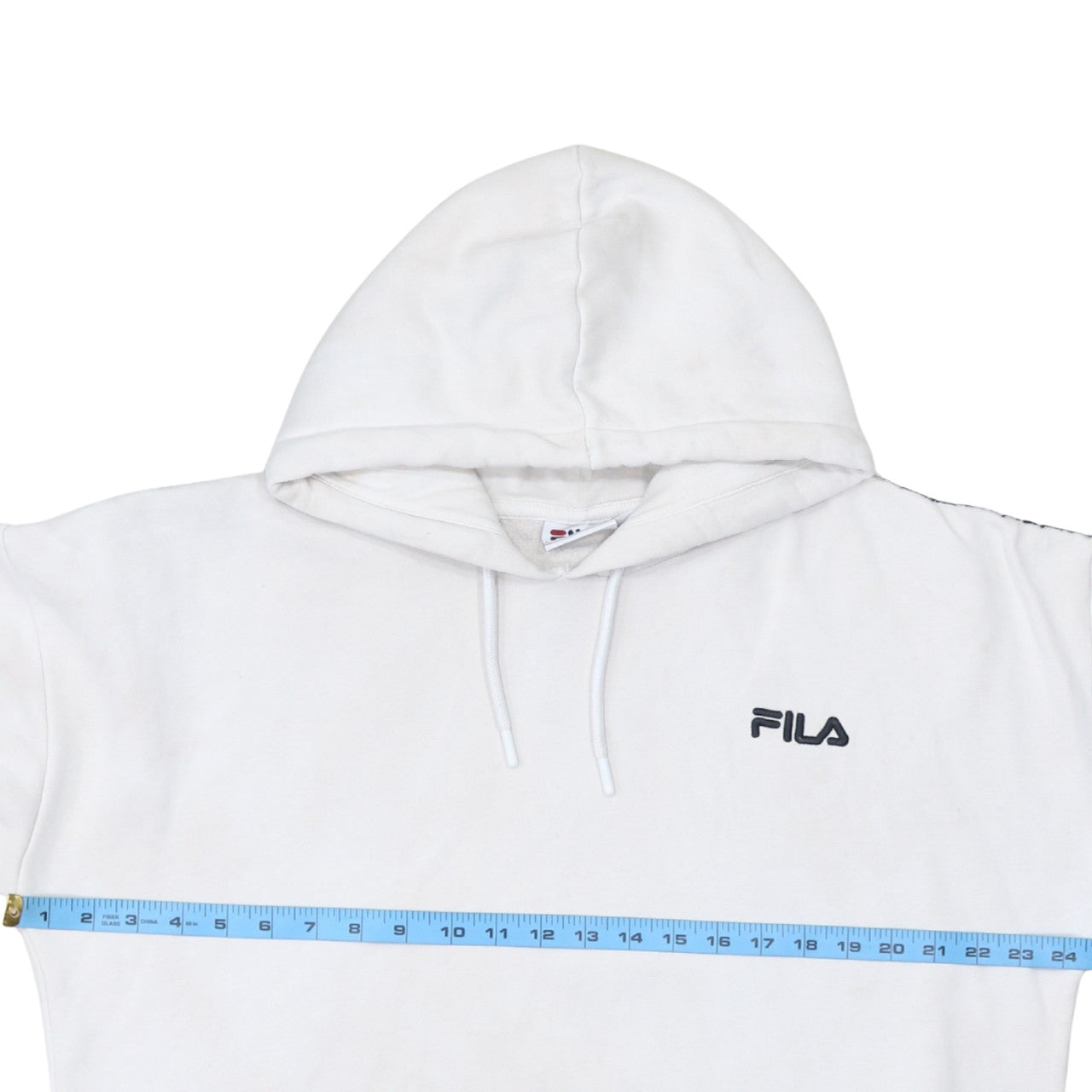 FILA Women's White Hoodie L Logo Tape Pullover Cotton Blend