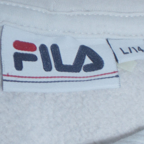 FILA Women's White Hoodie L Logo Tape Pullover Cotton Blend