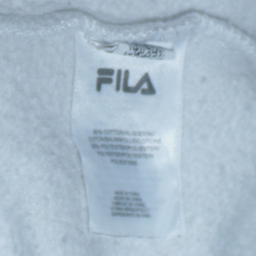 FILA Women's White Hoodie L Logo Tape Pullover Cotton Blend