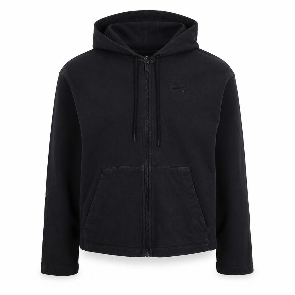 Front view of Nike women’s black xs full zip hoodie with pockets