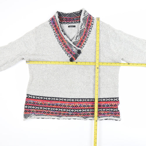 Roman Women Grey Fair Isle Knit V-Neck Button Jumper Size 18