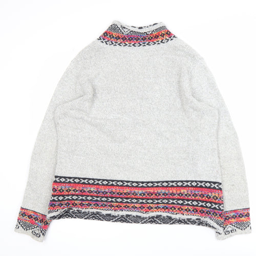 Roman Women Grey Fair Isle Knit V-Neck Button Jumper Size 18