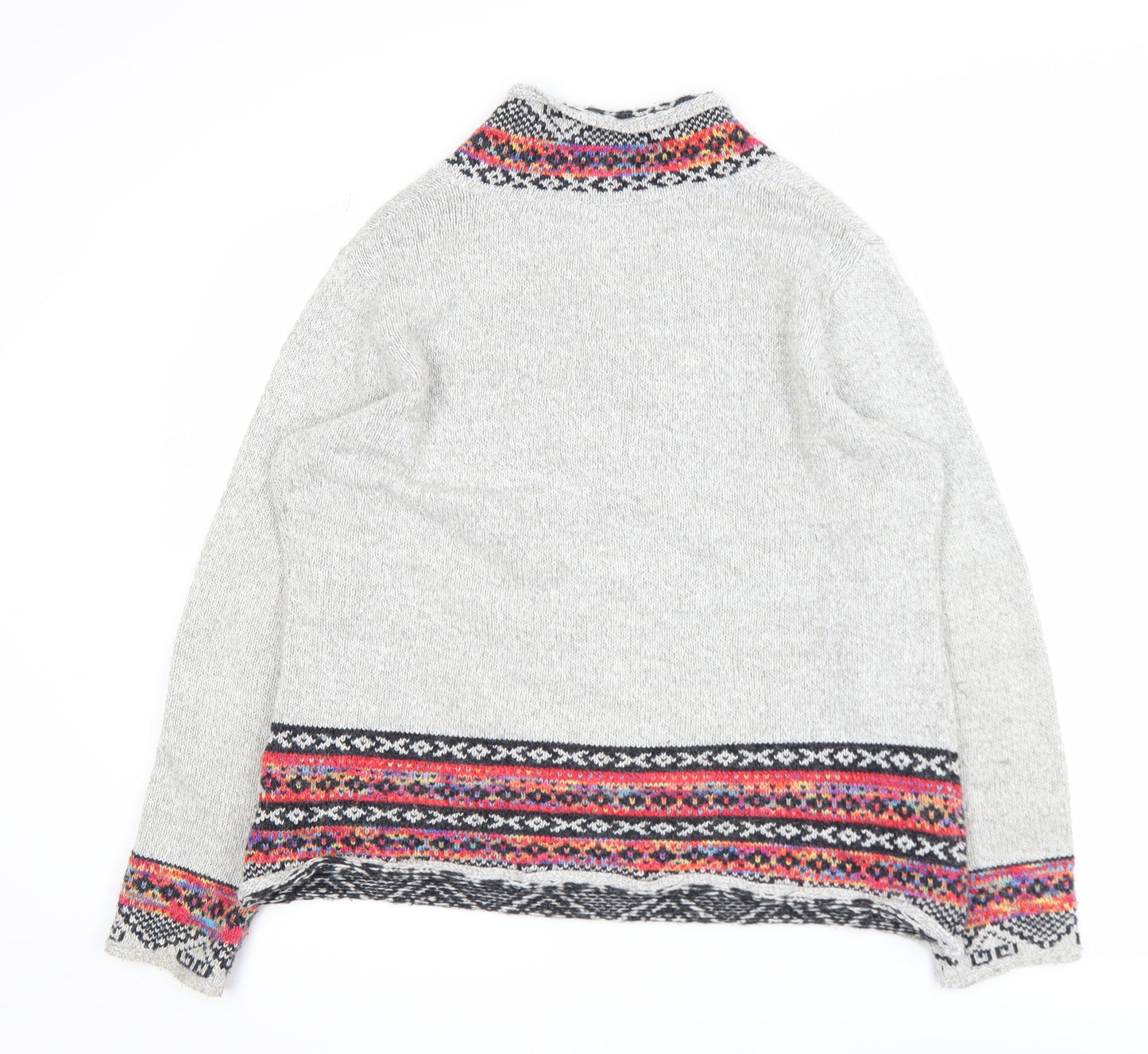Roman Women Grey Fair Isle Knit V-Neck Button Jumper Size 18